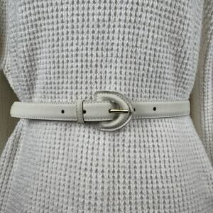 Vintage White Leather Belt Size M